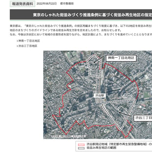 渋谷区の地図と街並み再生地区についての説明、サイトページ