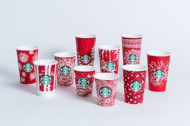 スタバのホリデー限定カップ、今年は顧客によるデザイン10種を採用