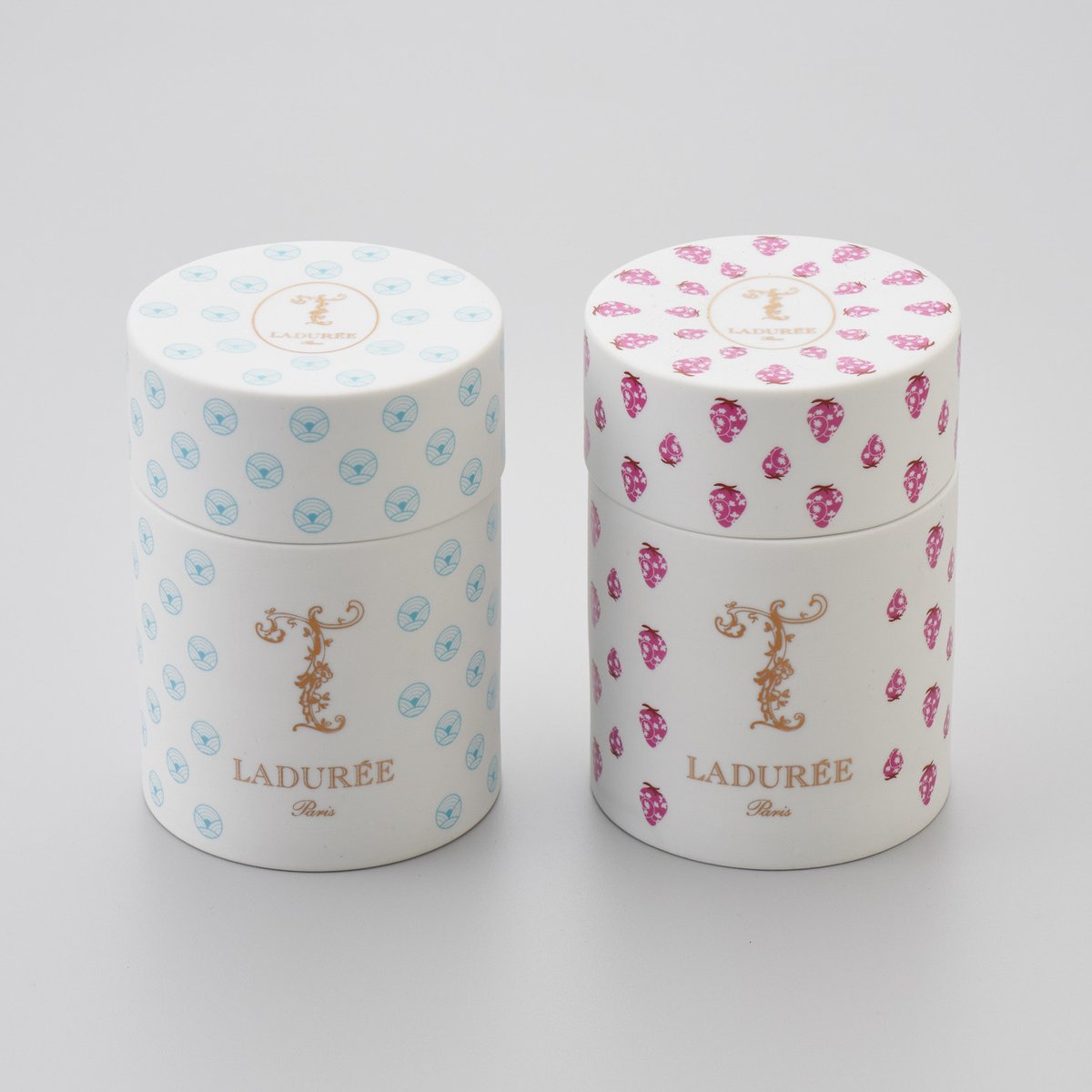 LADUREE 有田アリタポーセリンラボ陶器製の茶筒いちごドット柄【紅茶は無】 テ・ラデュレ×アリタポーセリンラボ、オリジナルフレーバーティー入り