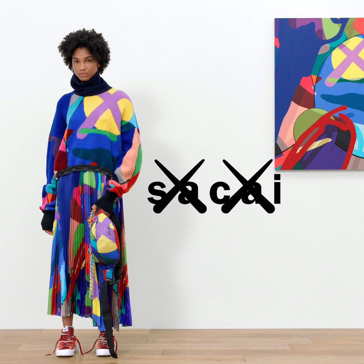 sacai×KAWS 2021AW ニット サカイ カウズ コラボ　マルチカラーサカイ