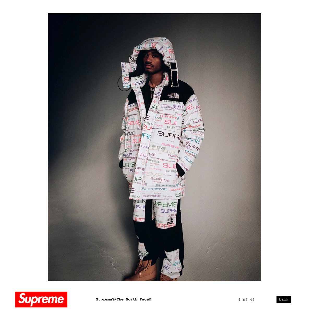 シュプリーム×ザ・ノース・フェイス新作、無数の「Supreme」ロゴ