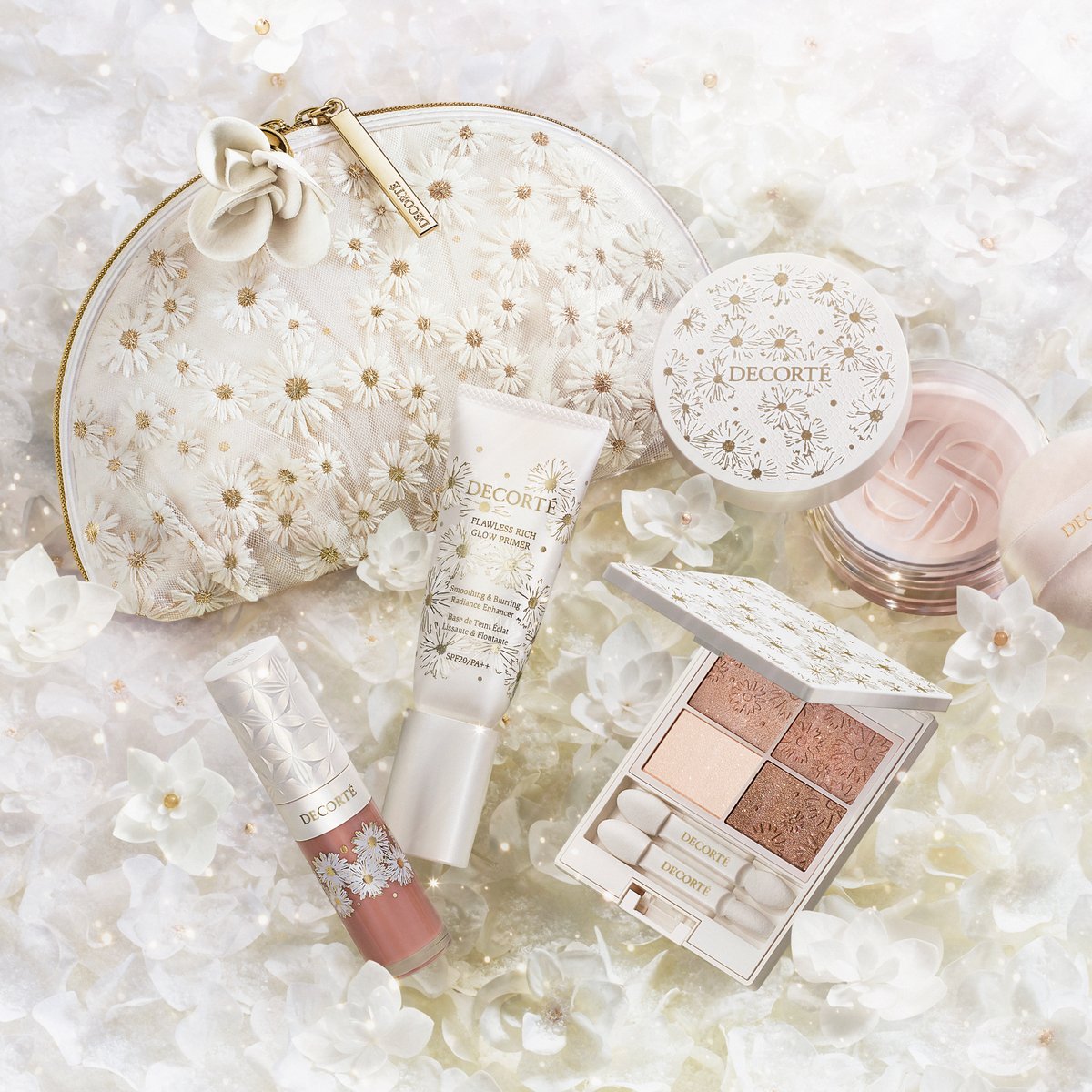 コスメデコルテ 2024年 ホワイトブリス　ホリデー　クリスマスコフレ コスメデコルテのクリスマスコフレ2024、“白い花が咲く”ポーチ