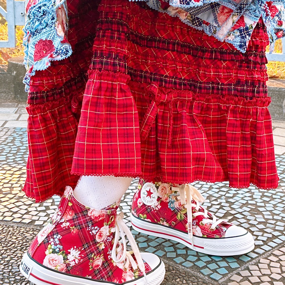 PINK HOUSE ピンクハウス チェリー柄スニーカー ブラック 厚底　3M pink-house-converse-