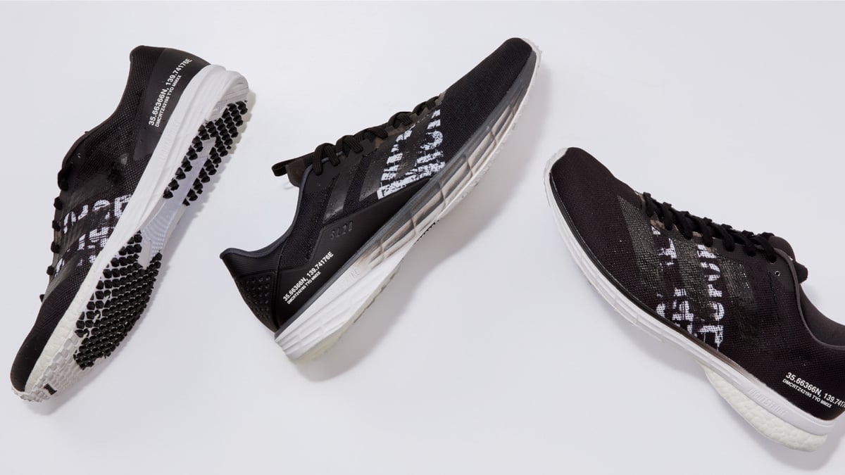 adidas ADIZERO ランニングシューズブラック/ホワイト アディダス」ブラック×ホワイトのランニングシューズシリーズ