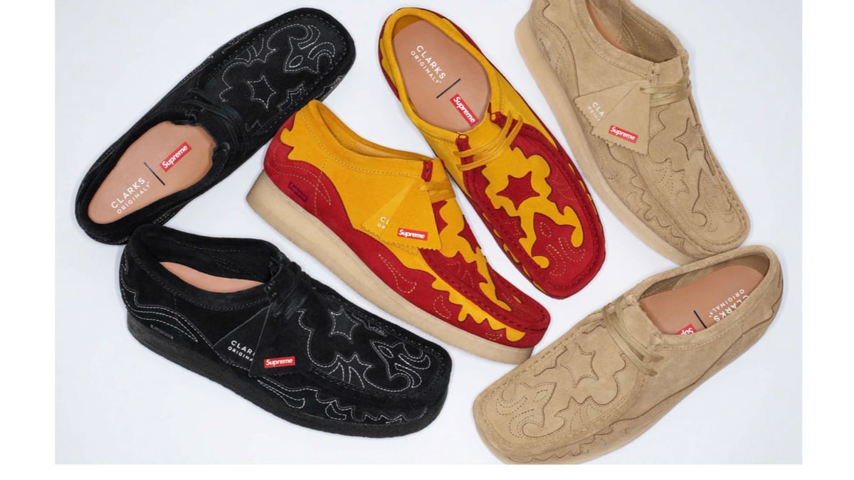 Supreme × CLARKS Wallabee-escolasantosdumont.com.br