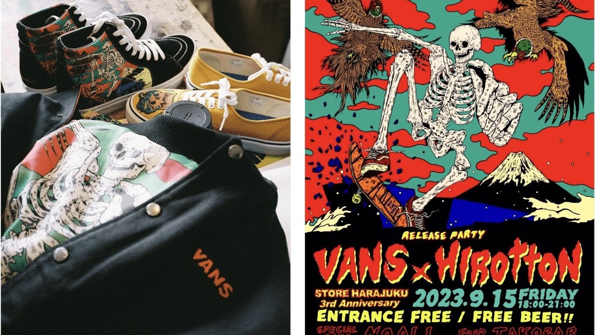 VANS原宿店、アーティストHirottonとコラボ スカルデザインの