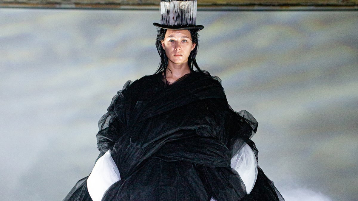 COMME des GARCONS - 【美品】  COMME des GARCONS / コムデギャルソン | 2021AW / AD2021 Landscape of Shadow モノクロームの世界 ドッキング スカラップ カッティング 変形 コットン ビッグカラー レイヤード ボリューム シャツ | S | ブラック | レディース COMME des GARCONS - 【美品】 COMME des GARCONS
