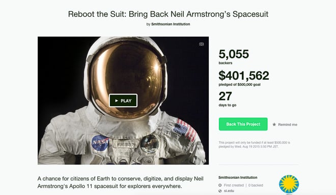 アポロ11号アームストロング船長の宇宙服、展示へ向けて修復費の資金
