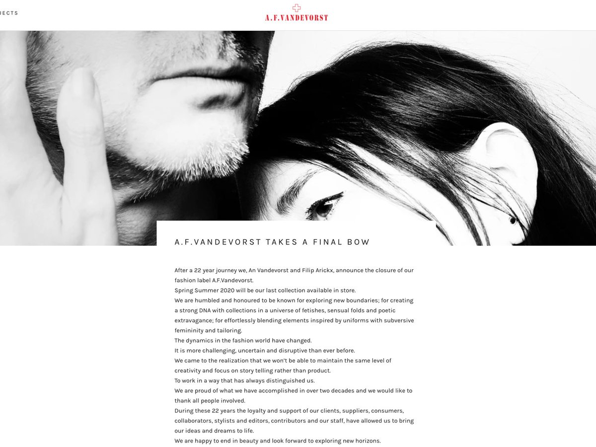 A.F.ヴァンデヴォースト」がブランド終了、22年の活動に幕