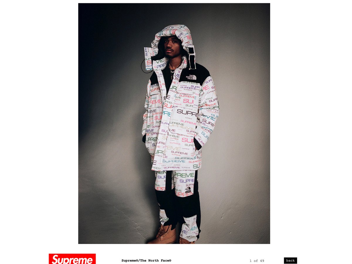 シュプリーム×ザ・ノース・フェイス新作、無数の「Supreme」ロゴをデザイン