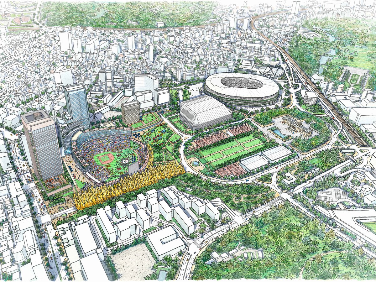 まち 神宮外苑地区まちづくりのプロジェクト計画が発表、2036年に全体竣工