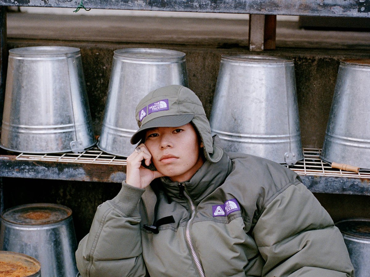 パレス × ザ・ノース・フェイス パープル レーベル ダウンジャケット