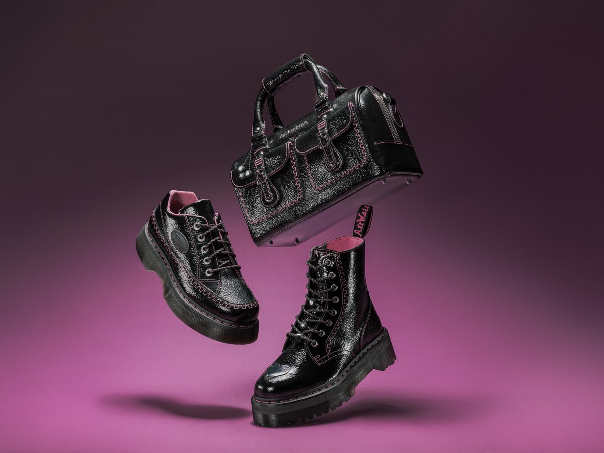 ドクターマーチン Dr.Martens バレンタイン限定ブーツ　ピンク×ブラック ドクターマーチンからバレンタインコレクションが登場、ハートモチーフ