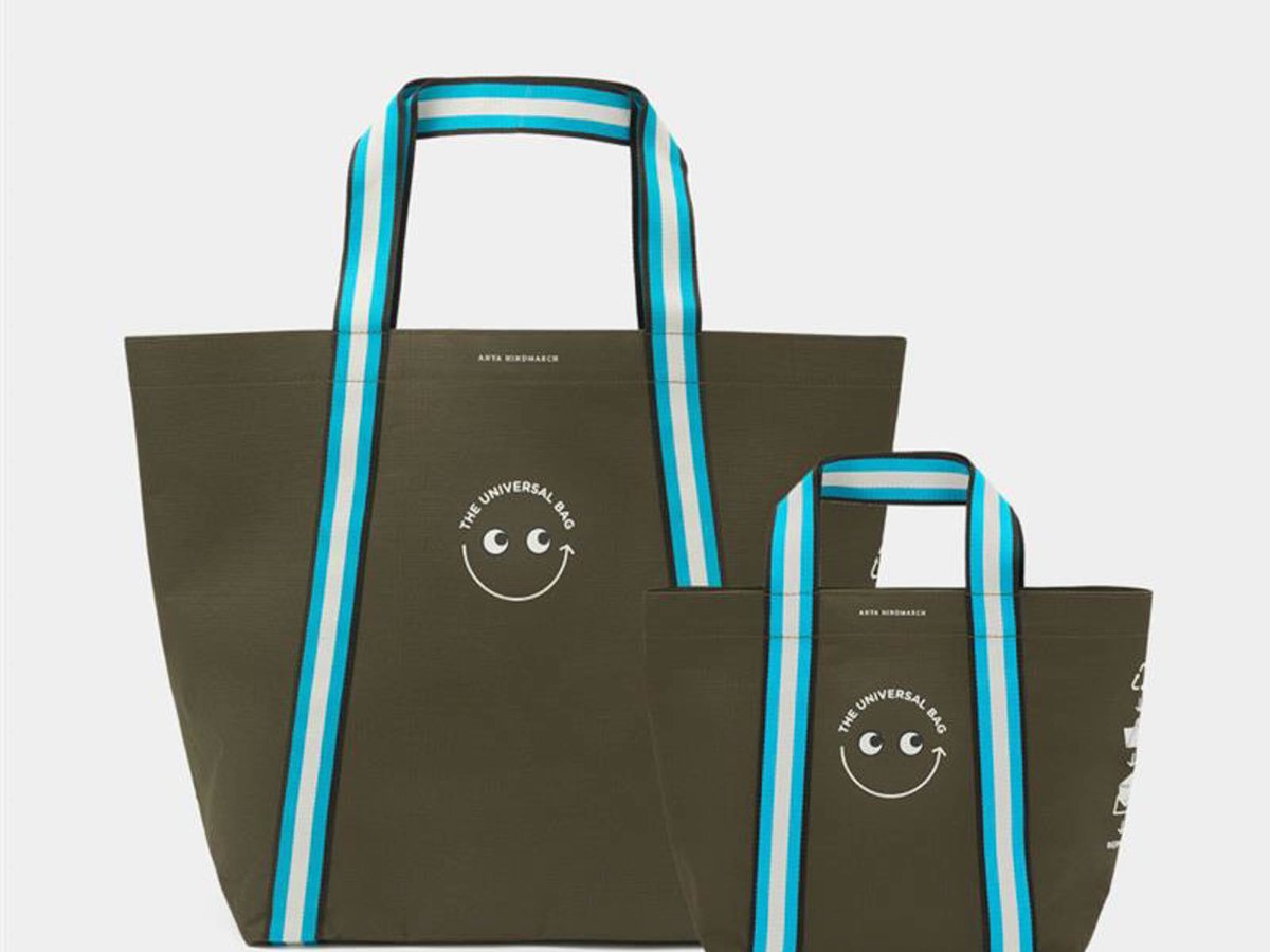★アニヤハインドマーチ★ カーキ x スカイブルー ストライプ ユニバーサル 大 the-universal-bag-anya-