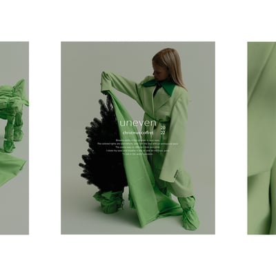 グリーンの衣装を身に纏った女性の画像3枚