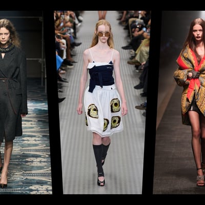 PRADA 2025年秋冬／Miu Miu 2025年春夏／VERSACE 2025年秋冬ルックのコラージュ