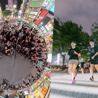 渋谷の街を背景にした集合写真