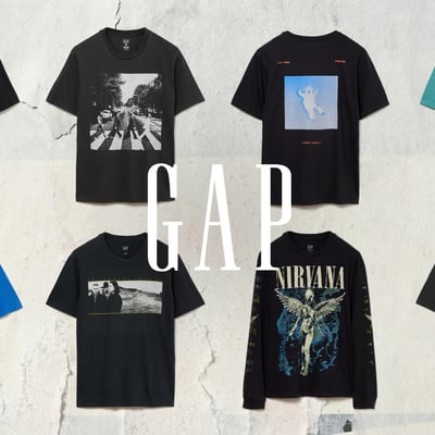 8点のGAPのヴィンテージミュージックTシャツが並んだ写真