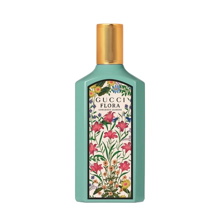 緑の花柄の香水瓶