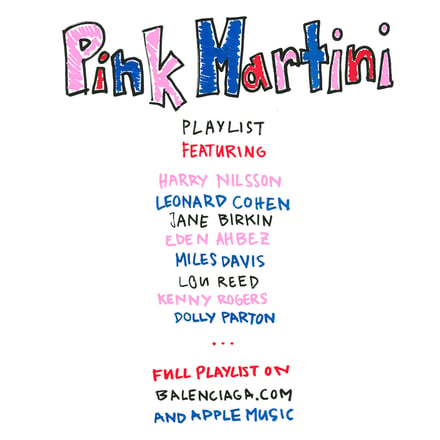 ピンク・マティーニのロゴとプレイリストに収録されたアーティストの名前の手書き風のリスト