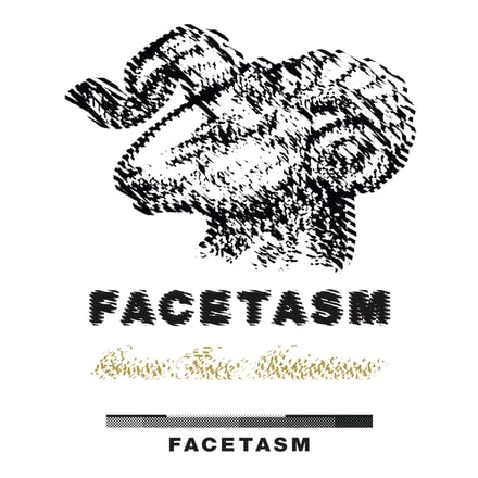 白を背景にしたファセッタズムの黒いロゴと羊のイラスト