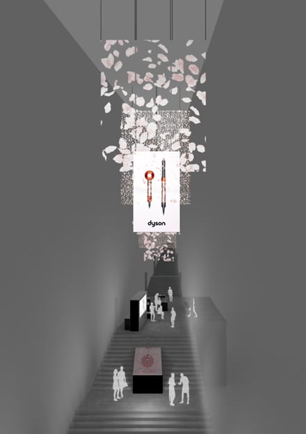 Image perspective with cherry blossom objects on the stairs
