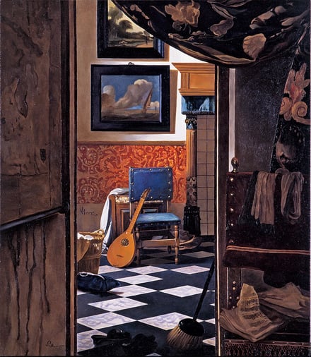 ギターが置かれた部屋の絵画