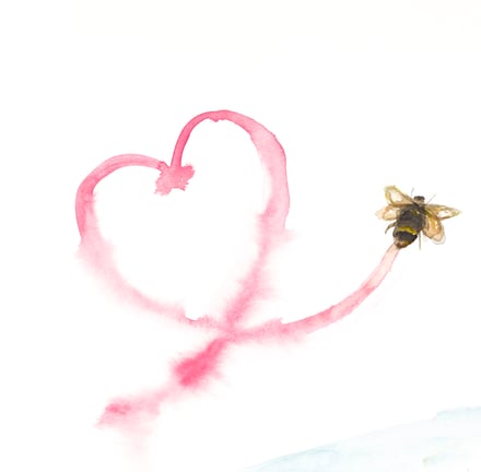 蜂がハートを描きながら飛ぶイラスト