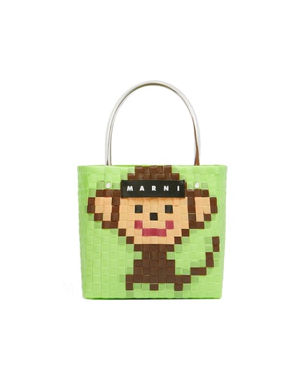 猿の絵柄がデザインされたバスケットバッグ