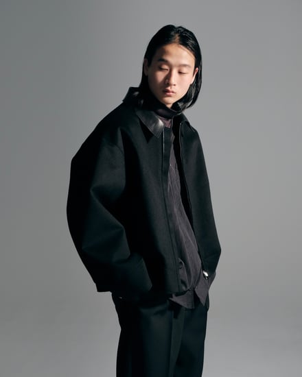 Cashmere Cut-off Drizzler Jacket 着用画像
