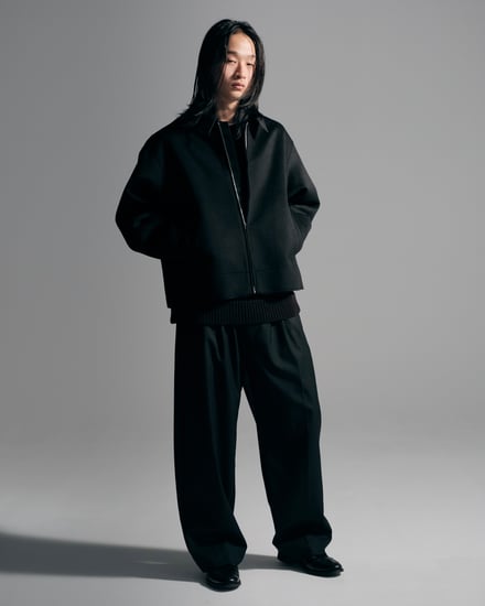 Cashmere Cut-off Drizzler Jacket 着用画像