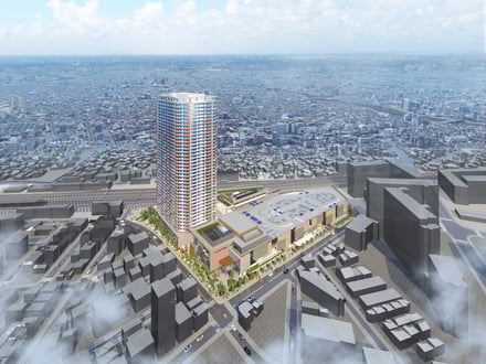 JR 金町駅北口にが今夏開業する「マークイズ 葛飾かなまち」のパース