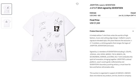 Tシャツの落札画面