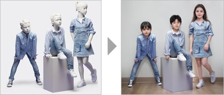 生成AIによってマネキンの試着画像から作成したモデル着用画像生成AIによってマネキンの試着画像から作成したモデル着用画像