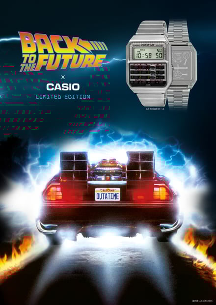 カシオ計算機とバック・トゥ・ザ・フューチャーがコラボしたデジタルウオッチ「CA-500WEBF」のキーヴィジュアル