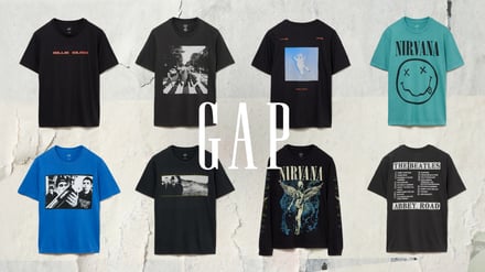 8点のGAPのヴィンテージミュージックTシャツが並んだ写真