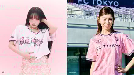 コラボグッズを着用した女性の写真のコラージュ