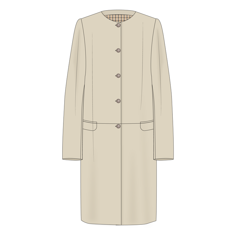ノーカラーコート（カラーレスコート）(no collar coat,collarless coat)のイラスト