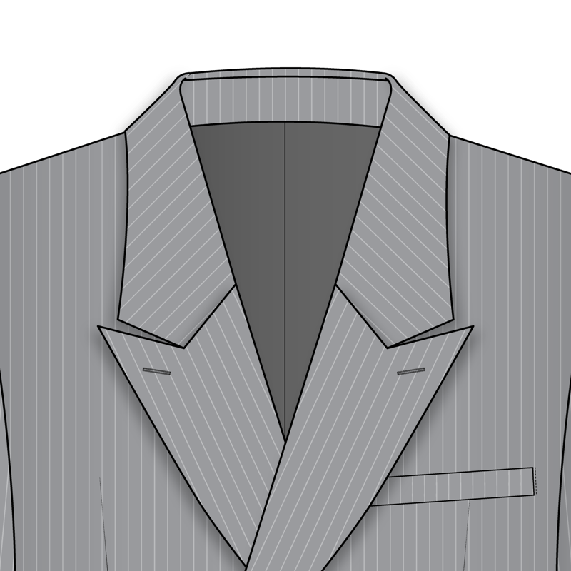 バウドピークドラペル(bowed peaked lapel)のイラスト