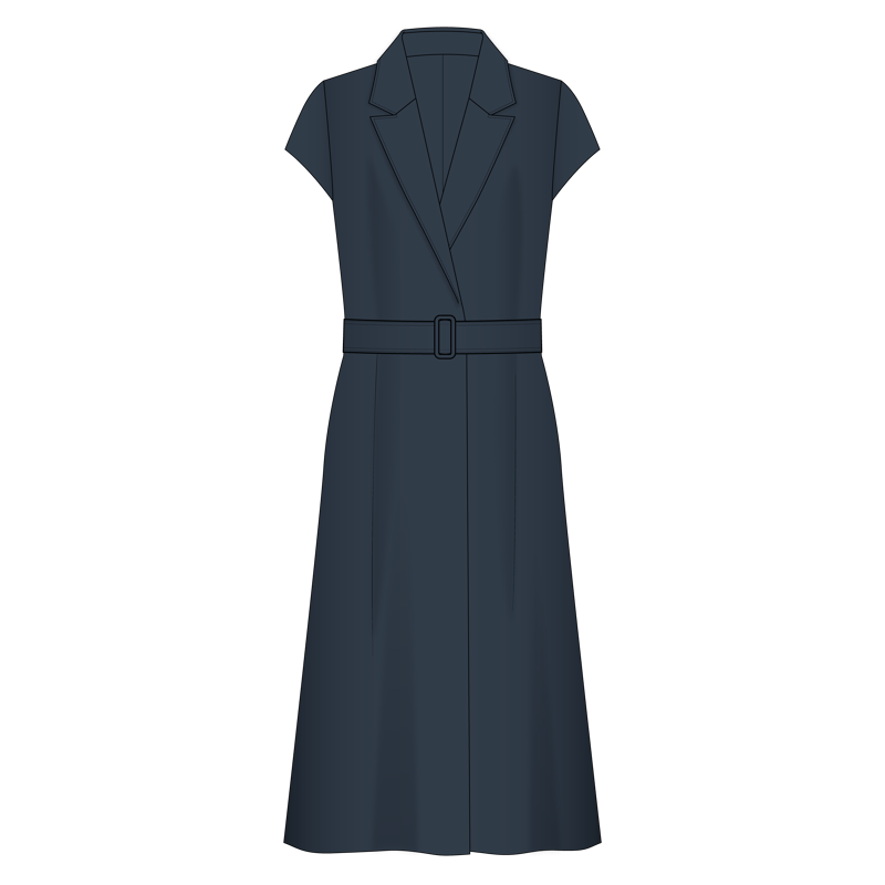 テーラードカラーワンピース(tailored collar one-piece,tailored collar dress)のイラスト