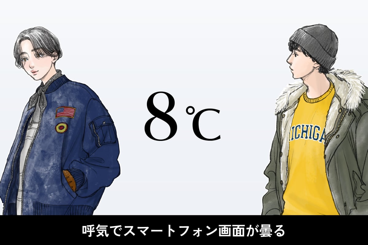 気温8度、男女別の最適な服装のイラスト
