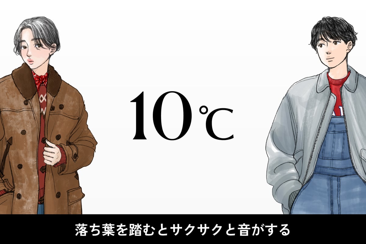 気温10度、男女別の最適な服装のイラスト