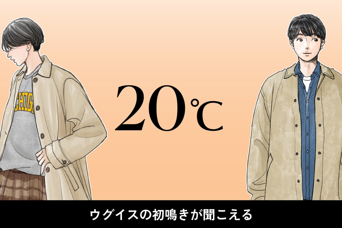 気温20度、男女別の最適な服装のイラスト