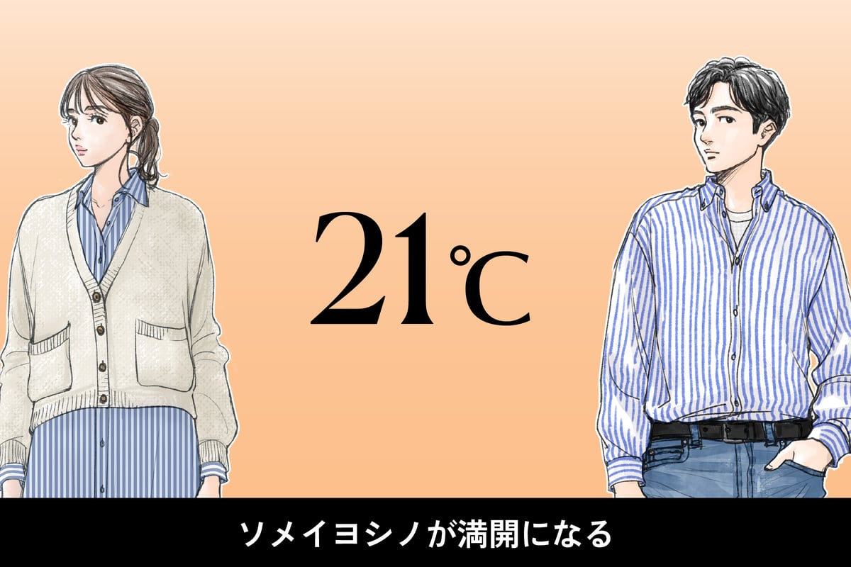 気温21度、男女別の最適な服装のイラスト