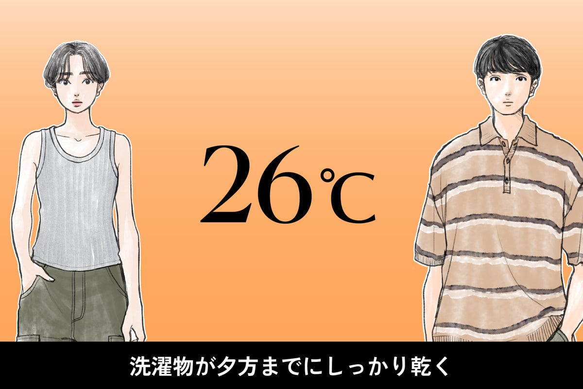 気温26度、男女別の最適な服装のイラスト