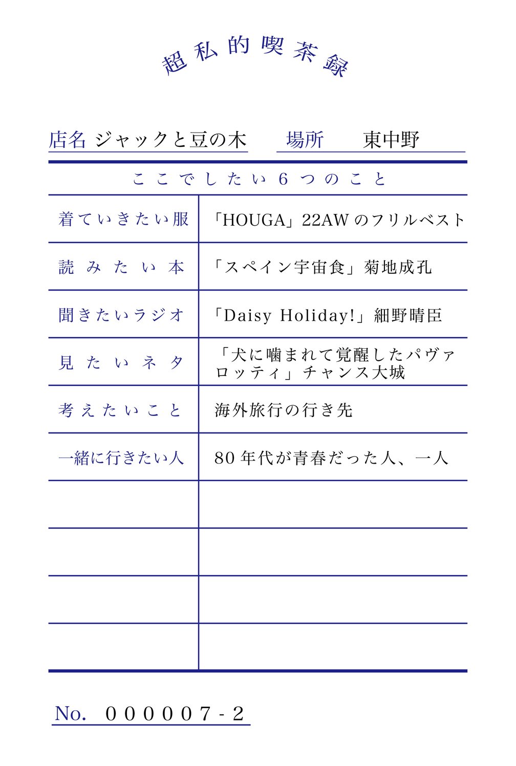 東中野の喫茶店「ジャックと豆の木」でやりたいこと