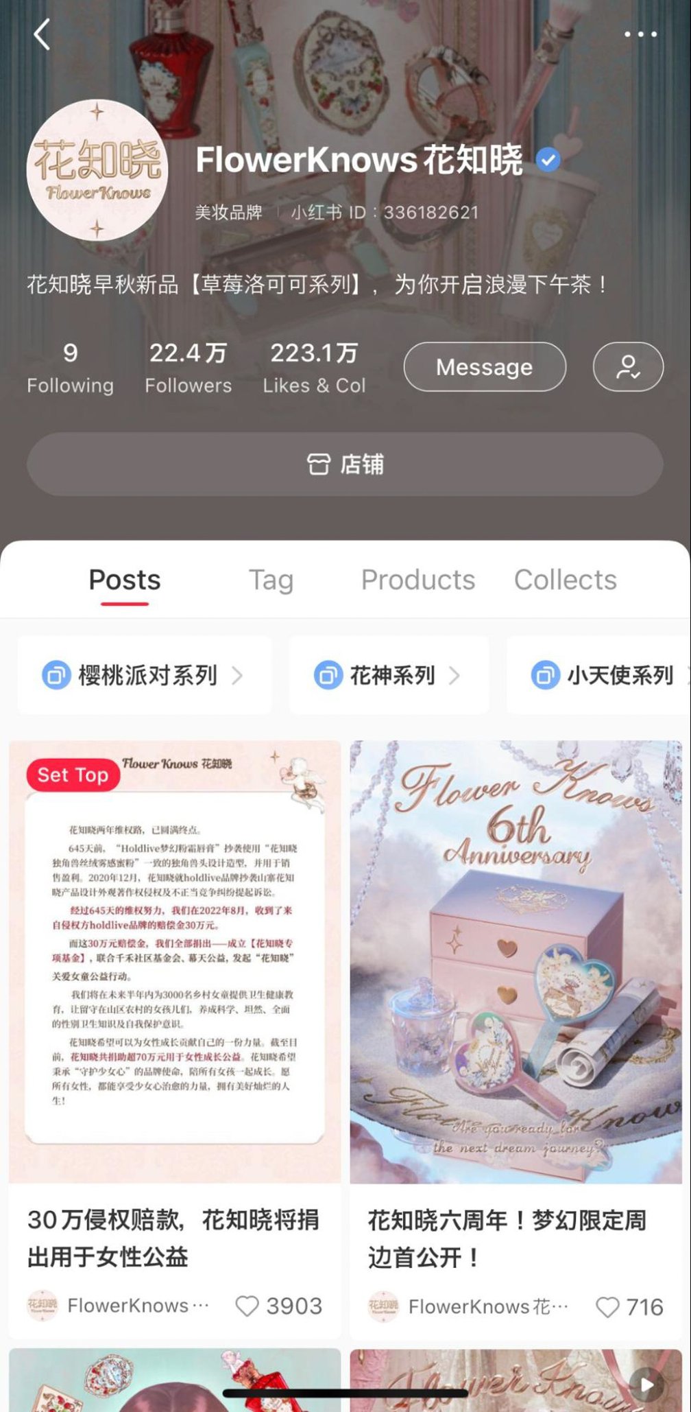 コスメの写真などが表示されているアカウントのページ