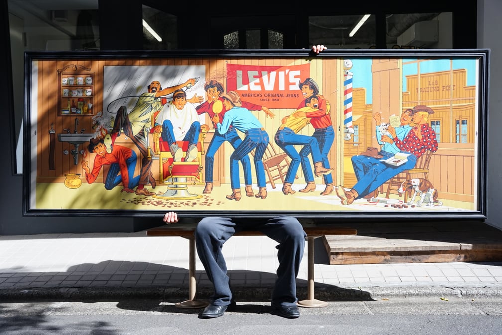 -1970’s LEVI’S Advertising Poster “barbershop” With Wood Framed 
