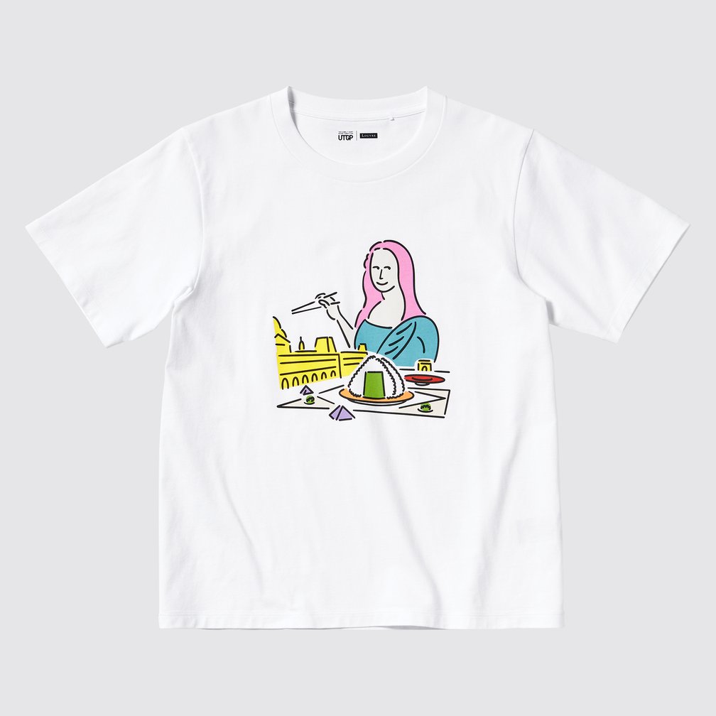 モナリザのイラストが描かれた白いTシャツ