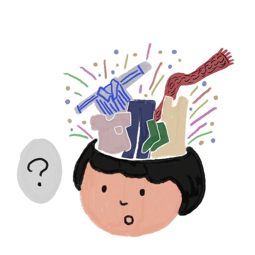 子どもがファッションについて考えているイラスト